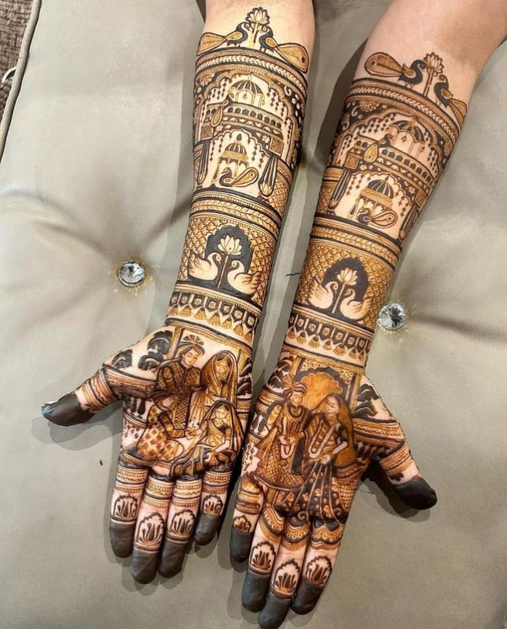 Floral mehndi artwork with fine shading