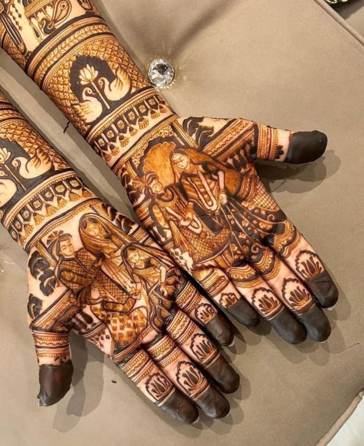 Peacock mehndi motif for bridal hands